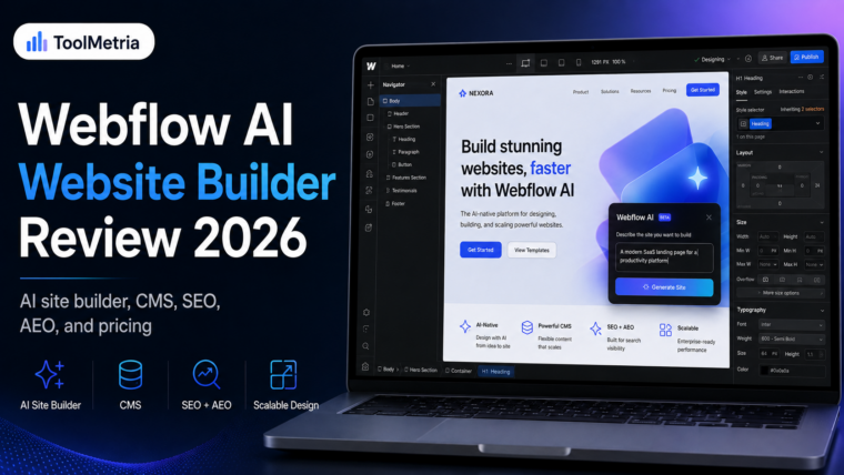 Webflow AI website builder review 2026 interface