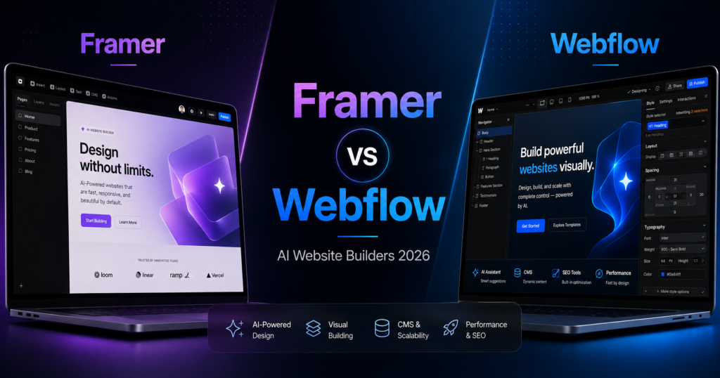 Framer vs Webflow AI website builder comparison 2026