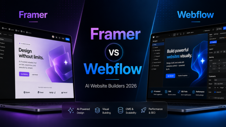 Framer vs Webflow AI website builder comparison 2026