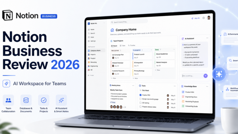 Notion Business review 2026 with AI workspace, projects and team collaboration