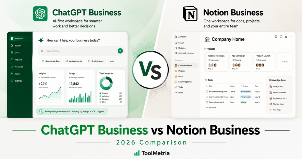 ChatGPT Business vs Notion Business comparison 2026 for AI, projects, company knowledge and team workflows