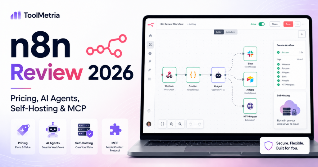 n8n review 2026 with AI agents, self-hosting, workflow automation and MCP integrations