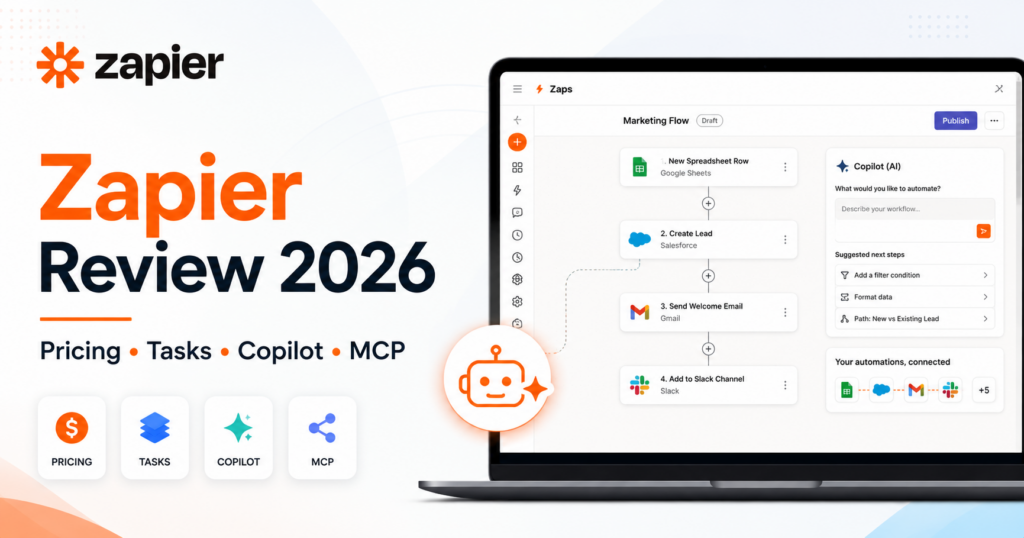 Zapier review 2026 with pricing, tasks, Copilot, MCP and automated business workflows