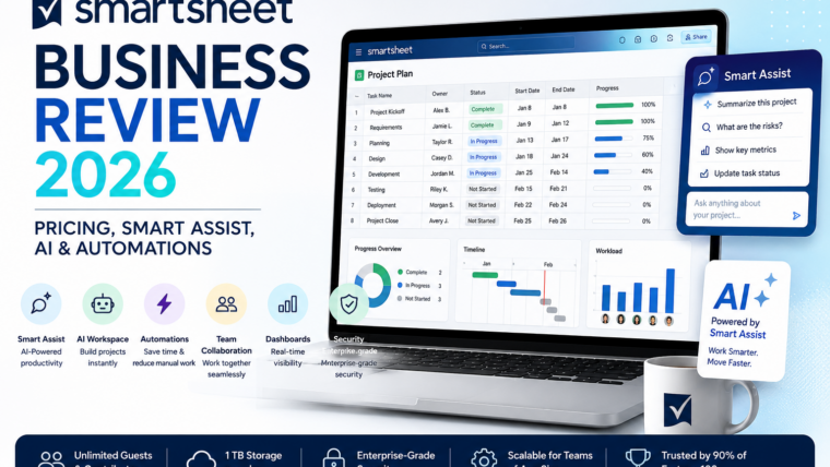 Smartsheet Business review 2026 with Smart Assist, AI, automations, dashboards and project management